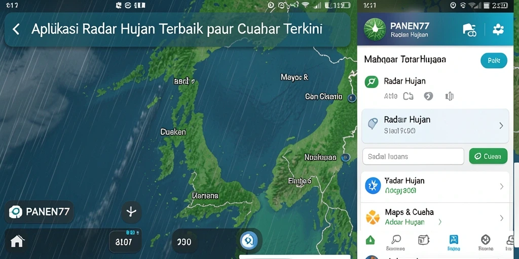 Tampilan antarmuka aplikasi PANEN77 menampilkan peta cuaca akurat.
