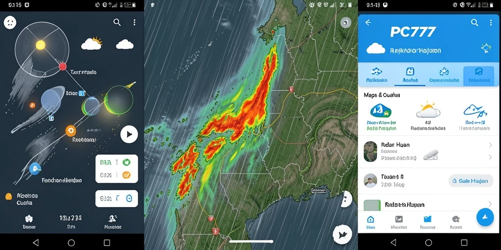 Tampilan antarmuka aplikasi Radar Hujan PC777 yang informatif dan interaktif.