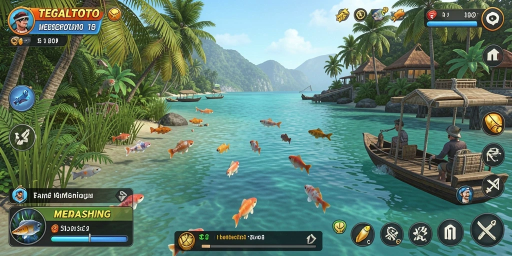Antarmuka TEGALTOTO yang menampilkan momen memancing yang seru.